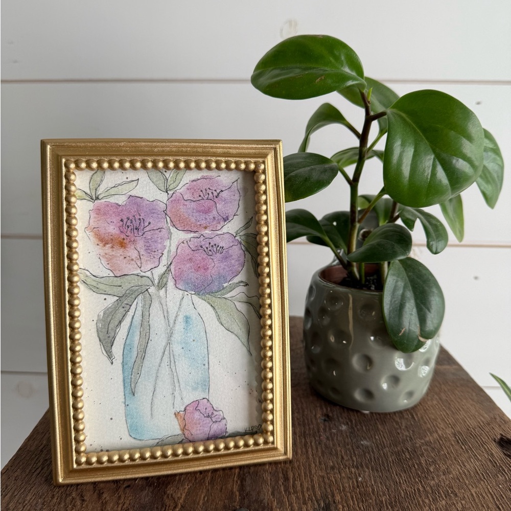 Watercolor original 4x6 in Gold Beaded Frame
